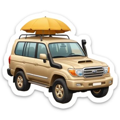 the word 'Doha' styled as an expressive fun emoji, with a 2007 Land Cruiser car driving on sand sticker