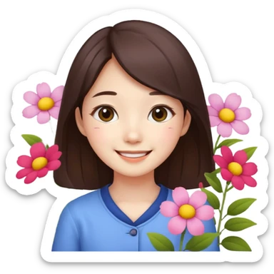Cute korean girl background flower garden  sticker