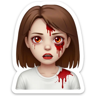 
 Zombie Girl with brown straight hair and basic white shirt On sticker