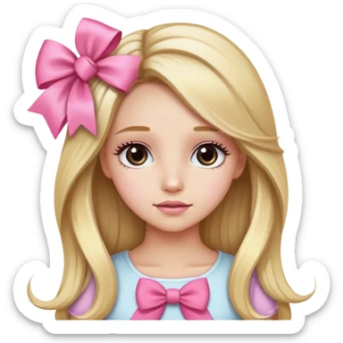 Pretty blonde bombshell girl with long hair and highlights. She has long eyelashes and a pink bow in her hair. sticker