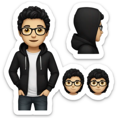 white boy black hair black hoodies with glasses sticker