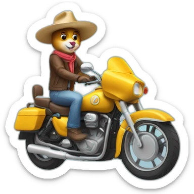 un chat sur une moto avec un sombrero sticker