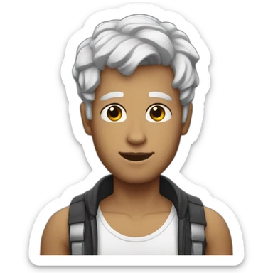 Bou with a slightly  white skin tone, his hair was black, wet and short, and his eyes were black  sticker