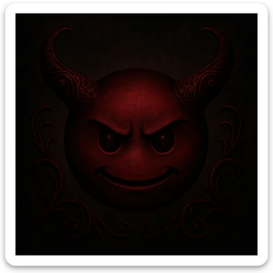 devil emoji, gothic style, dark red, ornate horns, elegant and sinister, moody atmosphere sticker