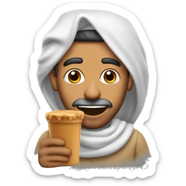 Arab man with mouth full of peanut butter sticker