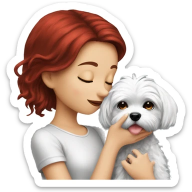 Dark-red-haired girl kiss her Maltese-Black-dog sticker