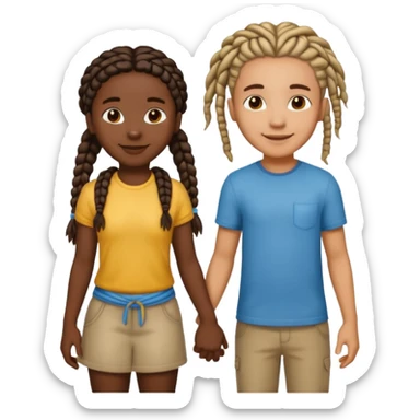 darkskin girl with braids and lightskin boy with dreads holding hands sticker