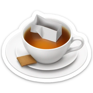 cup of tea cup on the plate with teabag next to it sticker