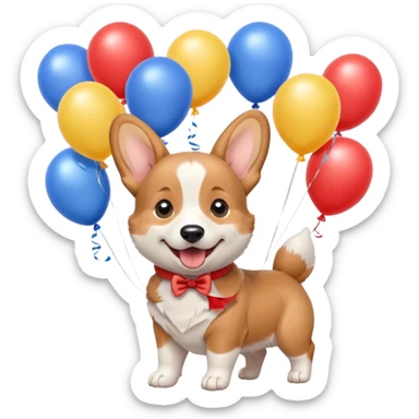 caricatura gorgi gales perrita celebrando feliz con globos y emocion  sticker