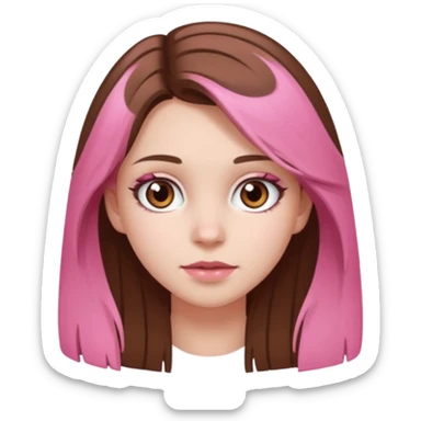 white skined girl with long brown hair and brown eyes and short pink highlights sticker