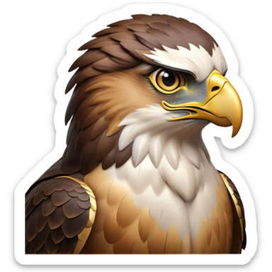 Cinematic Noble Hawk Portrait Emoji, Poised and regal, with a sturdy, agile build, a sharp, hooked beak, and intense, focused eyes that exude predatory precision, Simplified yet sharp and sophisticated features, highly detailed, glowing with a soft, golden glow, high shine, intelligent and vigilant, stylized with an air of aerial mastery, focused and determined, soft glowing outline, capturing the essence of a watchful and confident hawk that appears ready to soar out of the screen with effortless authority! sticker