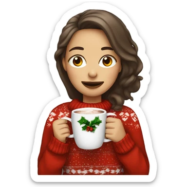 Woman drinking hot cocoa wearing a xmas sweater sticker