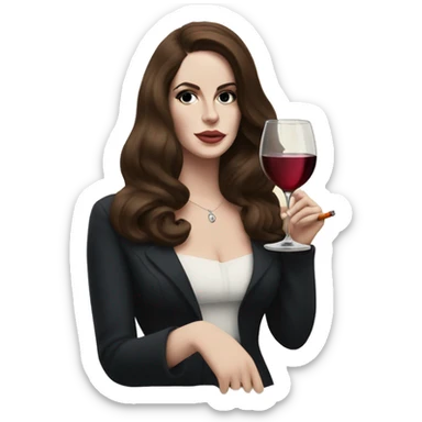 Lana Del Rey with a glass of wine and cigarette sticker