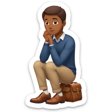 person with brown shoes, hand on chin, thinking sticker