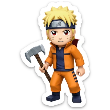 Naruto (anime style) with mine craft pickaxe  sticker