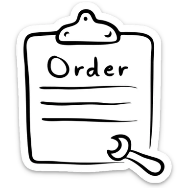 Work order form with lines for text and a wrench symbol sticker