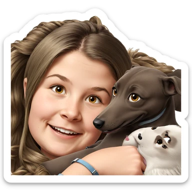girl smiling with her dog sticker