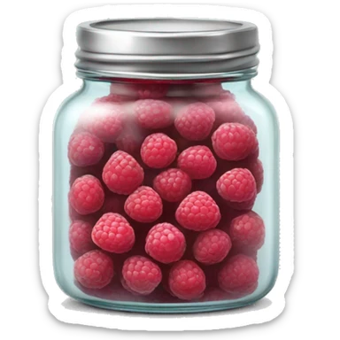 Realistic glass jar with silver metallic lid filled with raspberries inside of it. sticker