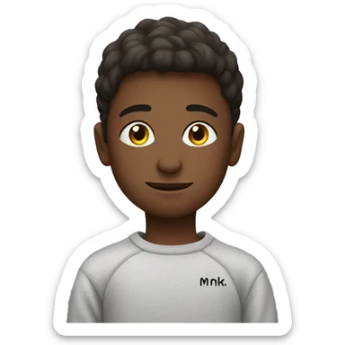 Boy in sweatshirt with an inscription “MKHNK” sticker