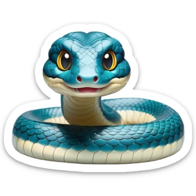 Cinematic Cute Chinese Water Snake Portrait Emoji, Head tilted playfully and inquisitively, with a compact, lithe form and a smooth, shimmering coat in subtle aquatic hues, round, sparkling eyes filled with curious fluidity, Simplified yet irresistibly adorable features, highly detailed, glowing with a warm, friendly glow, high shine, affectionate and agile, stylized with a touch of aquatic whimsy, soft glowing outline, capturing the essence of a mischievous yet loving water snake that feels like it could slither out of the screen into your arms! sticker