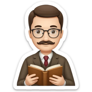 gentleman with moustache holds a book and reads it sticker