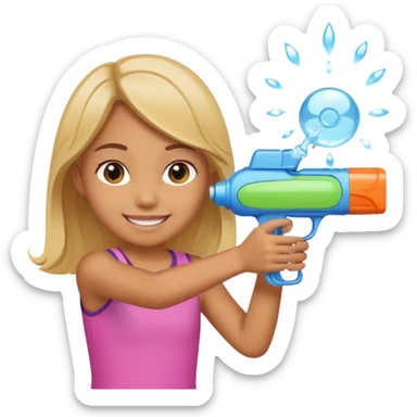 Girl shooting kid with water gun  sticker