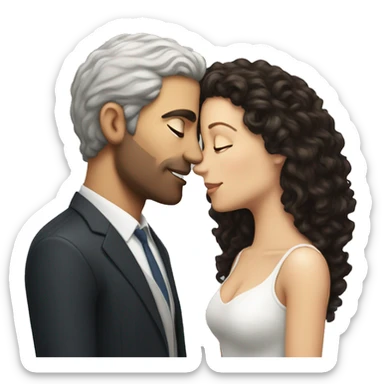 White Man with dark hair kissing white woman with long dark curly hair sticker