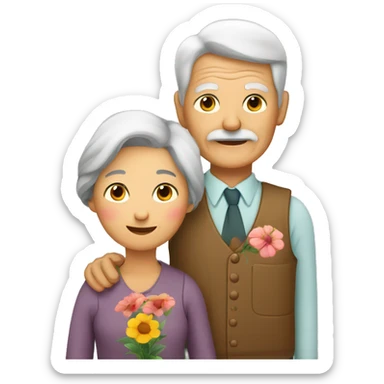 grandmother and grandfather with flower plants sticker