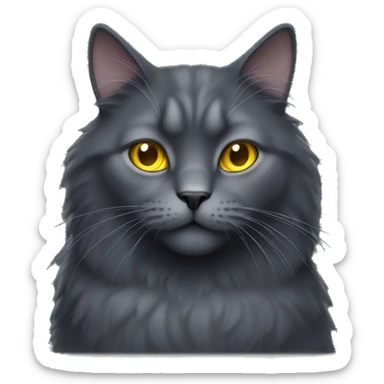 Big Fluffy dark grey cat with yellow eyes sticker