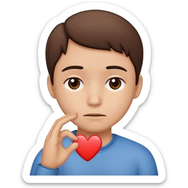 A red emoji that is sad and has a hand making a heart sticker