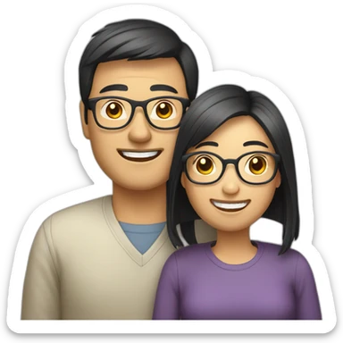 Black hair glasses retired Chinese parents smiling sticker
