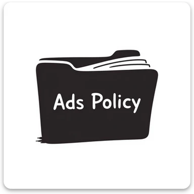 A document or folder with "Ads policy" written on the cover page in clear text sticker