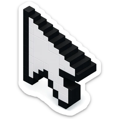 voxel art arrow cursor, white with black outline sticker