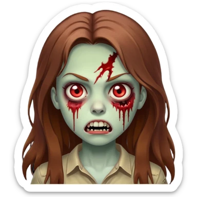 Girl zombie with brown long hair with teeth and serious face sticker