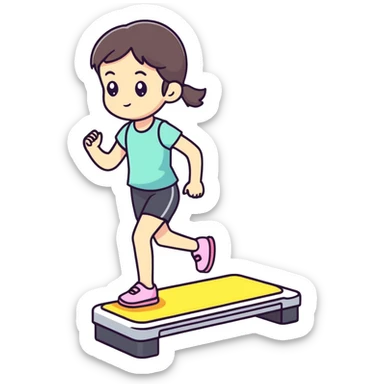 Girl using mini stepper sweating  sticker