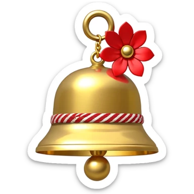 cute round bell with red and white rope and floral decoratons sticker