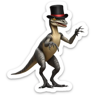 Velociraptor wearing a top hat dancing sticker