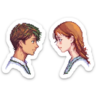A young man and woman meeting for the first time sticker