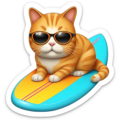 fat orange tailless cat with sunglasses on a surf board sticker