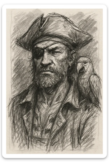 pirate with eye patch and parrot sticker