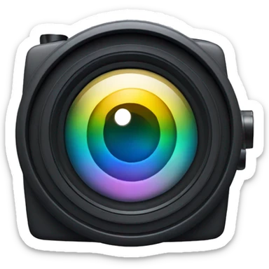  a camera lens with a play button sticker