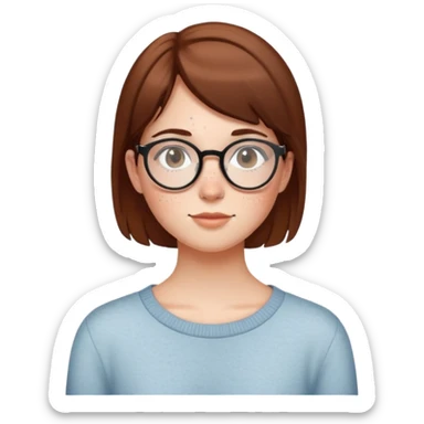 Girl with short brown hair, freckles, and round glasses. sticker