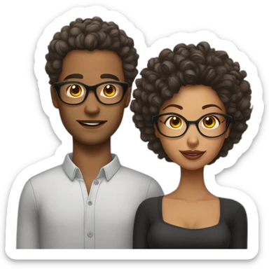 Young Bald man with tattoos. And Young curly-haired lady wearing glasses sticker