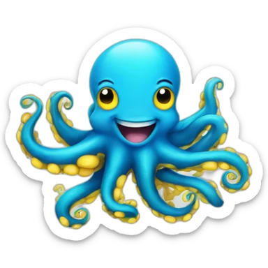 A blue cute octopus with a big smile with yellow under arms, blue coloured itself sticker