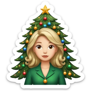 a woman whose hair is a Christmas tree sticker