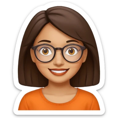 hispanic woman with round glasses and orange blouse with color sticker