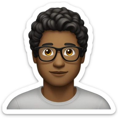 Light Brown guy, black medium long wavy hair, no facial hair, transparent aviator glasses, black t shirt sticker