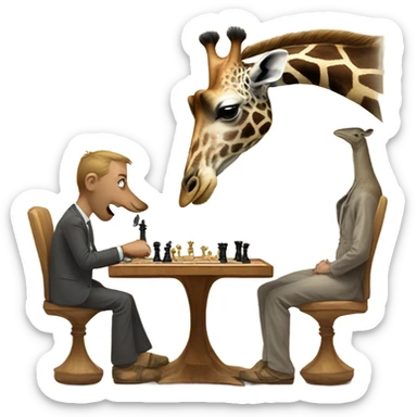 Giraffe playing chess with a stingray  sticker