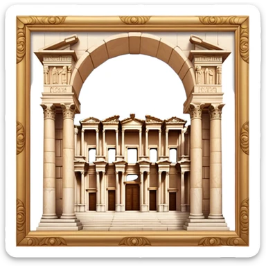 Cinematic Realistic Library of Celsus Landmark Emoji, depicted with an ornate ancient facade rendered with lifelike textures and warm, historical lighting. sticker