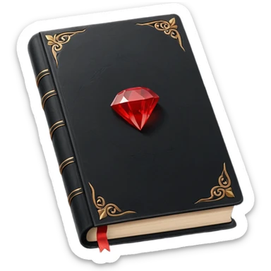 Magic black book with small red gem engraved in center. Only black color book sticker